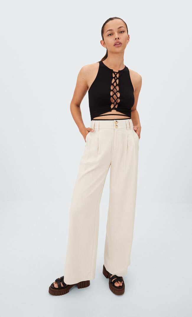 Stradivarius Top Mit Lace Up An Der Brust Schwarz M