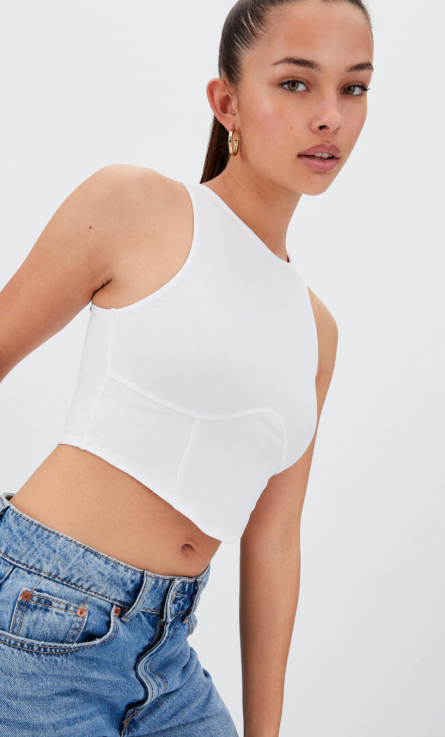 Stradivarius Ärmelloses Cropped-Top Weiß S