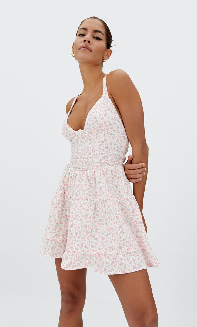 Stradivarius Kurzes Kleid Mit Corsage Hellrosa Xs