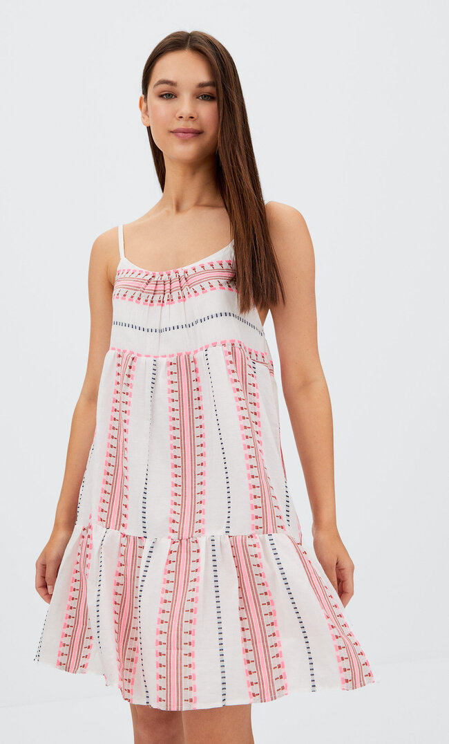 Stradivarius Short Dress With A Geometric Design Pink Xs