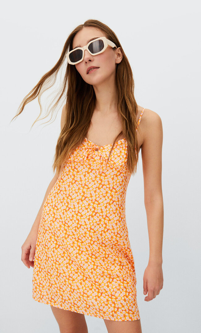 Stradivarius Trägerkleid Mit Corsage Orange S