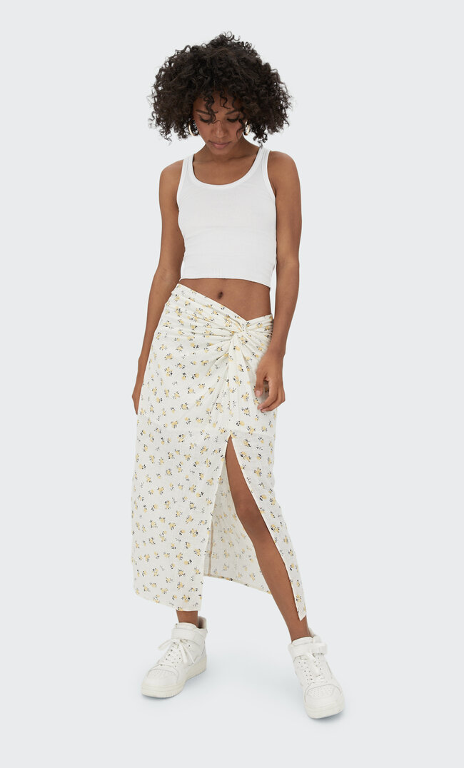 Stradivarius Knotted Midi Skirt Ecru L