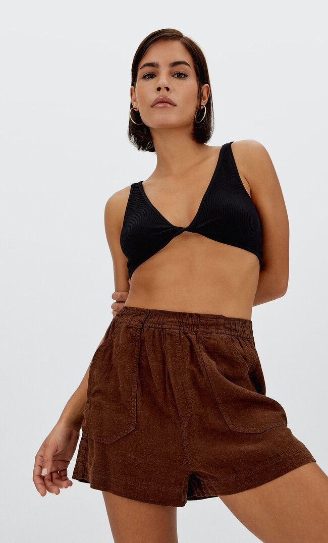 Stradivarius Cargo-Shorts Aus Leinen Braun Xs