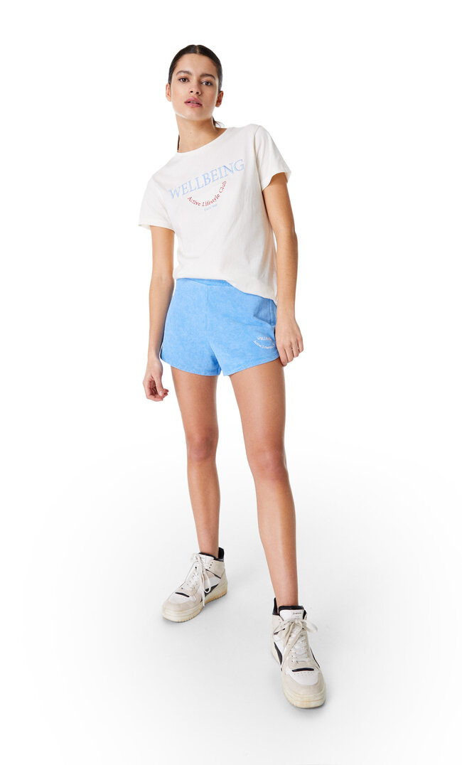 Stradivarius Shorts Aus Sweatstoff Blau L