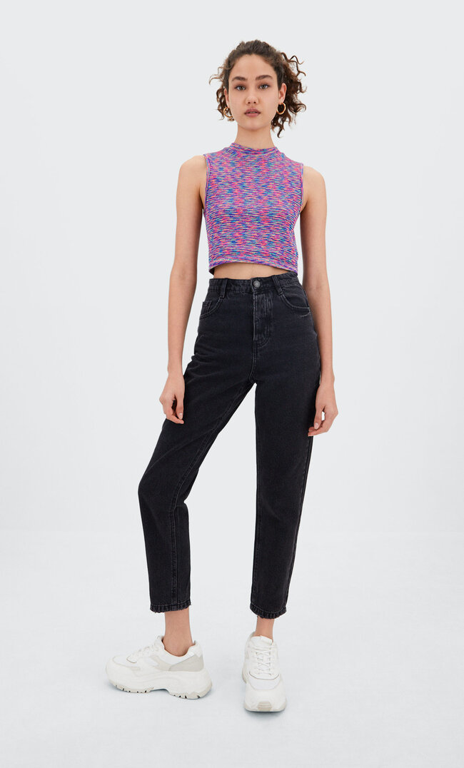 Stradivarius Jeanși Mom Fit Gri Închis 32 Stradivarius imagine megaplaza.ro