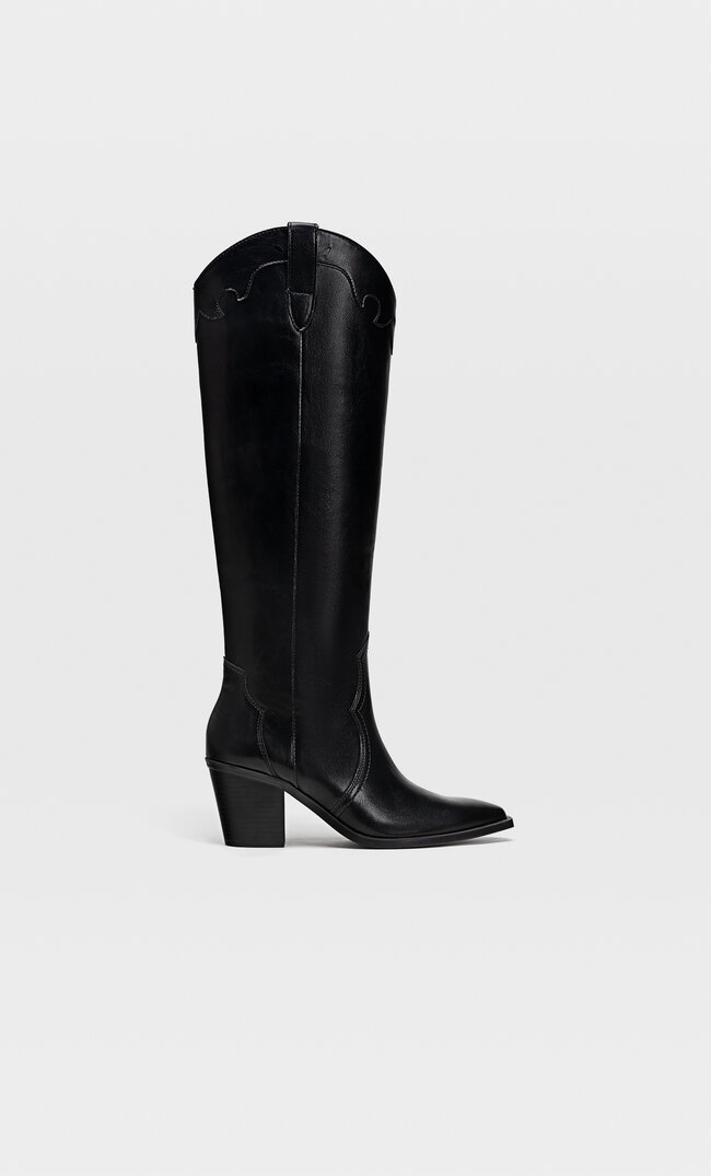 Stradivarius Heeled Cowboy Boots Black 4