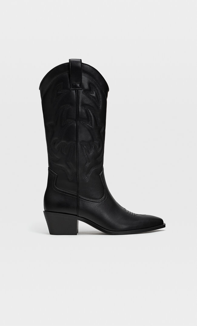 Stradivarius Bottes À Talon Style Cowboy Noir 36