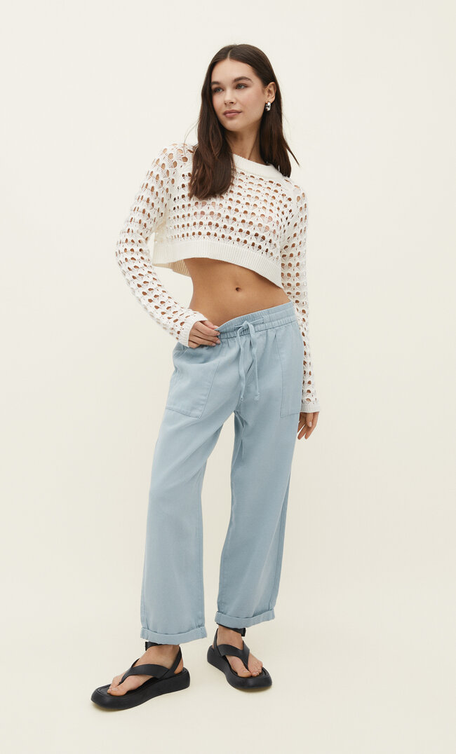 Stradivarius Fließende Twillhose Blau S