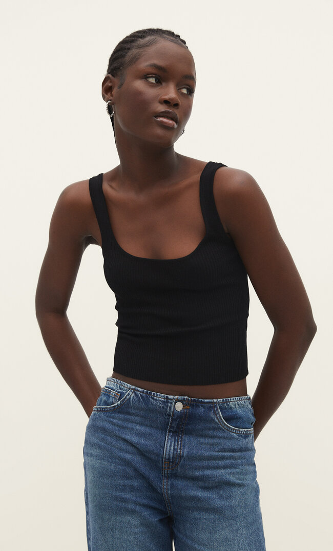 Stradivarius Stricktop mit Trägern Schwarz M