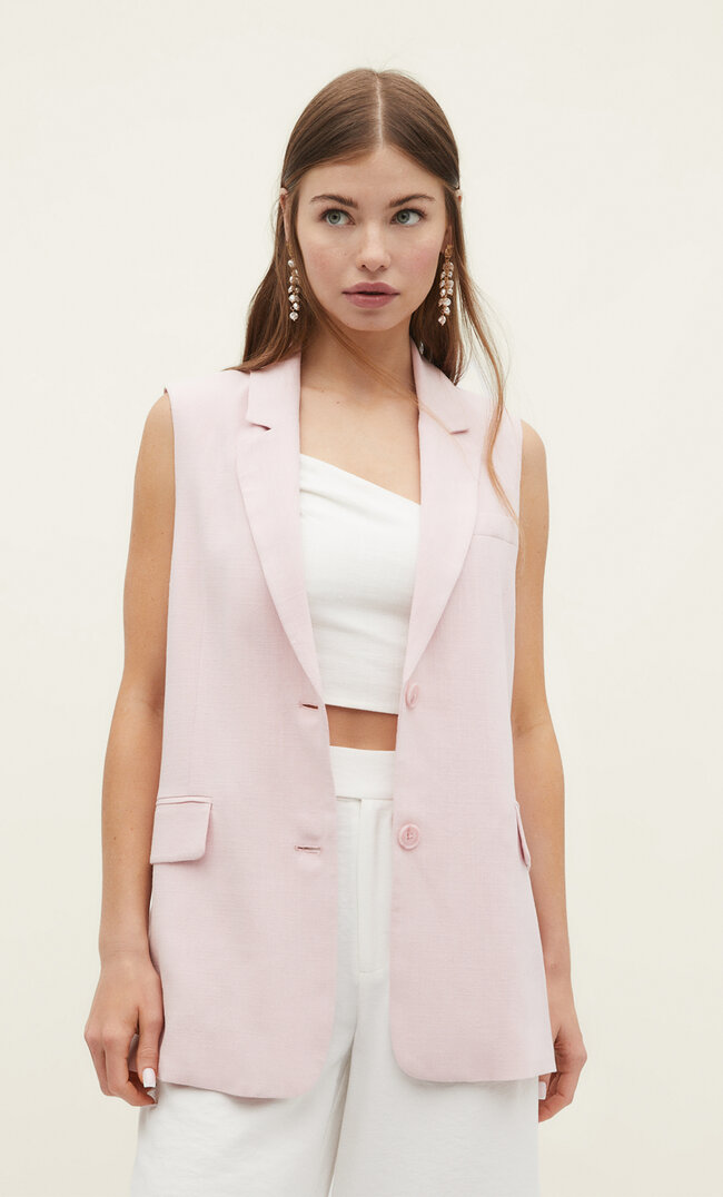 Stradivarius Mittellange Weste mit Leinenanteil XL