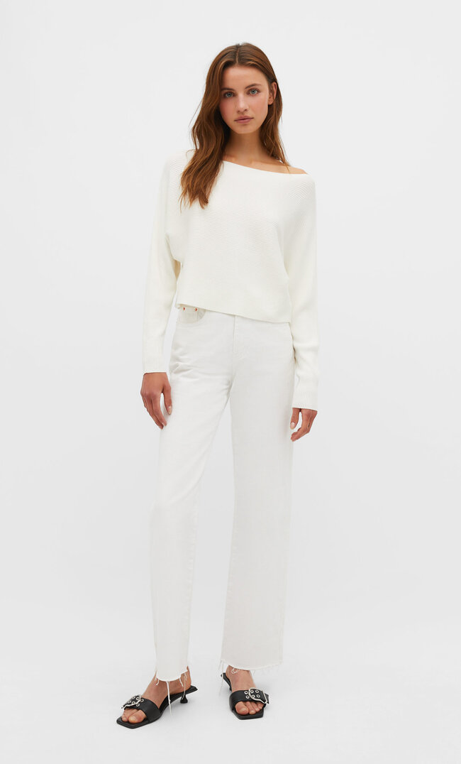 Stradivarius Strickpullover mit Bateau-Ausschnitt L