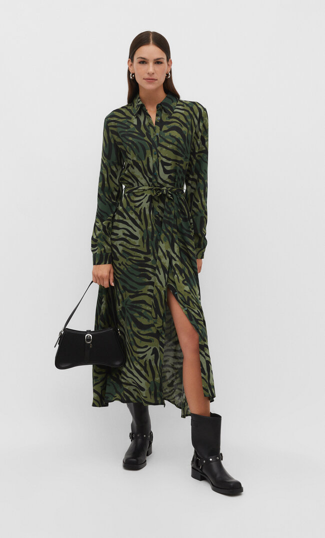 Stradivarius Langes Hemdkleid Flaschengrün XL