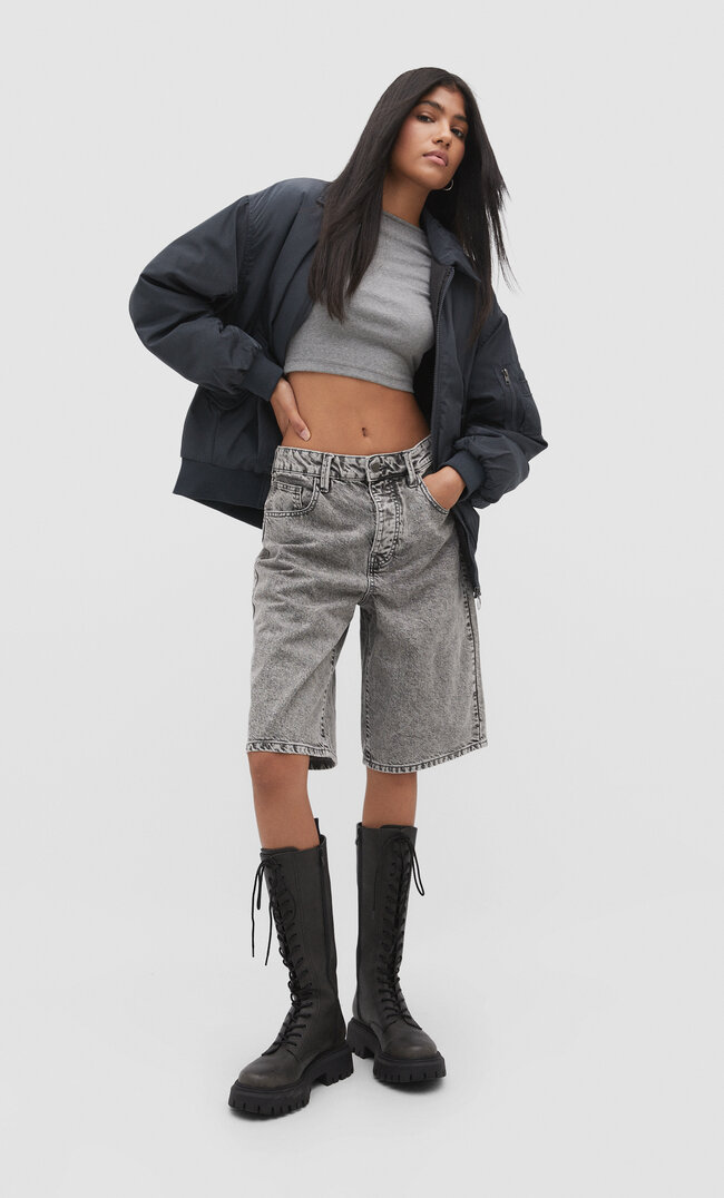 Stradivarius Bomber basique  Gris M