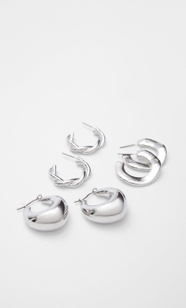 Stradivarius Set De 3 Perechi De Cercei Rotunzi Gri M Cercei imagine reduceri