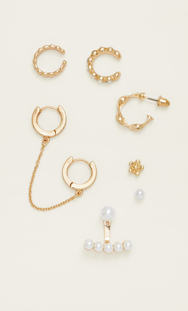 Stradivarius 7er-Set Ear Cuffs Mit Kunstperle Und Strass Gelb M
