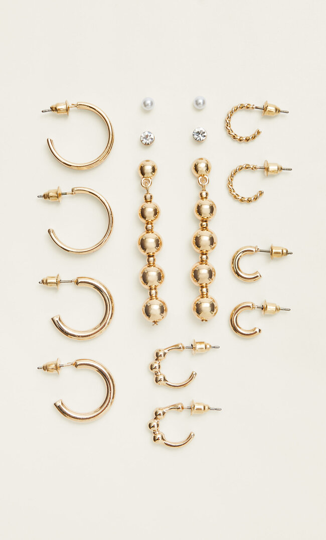 Stradivarius Set De 8 Perechi De Cercei Verigi Și Lanț Cu Sfere Galben M Cercei imagine reduceri