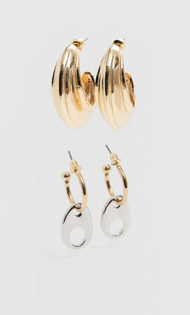 Stradivarius 2er-Set Ohrringe Mit Metallring Gelb M