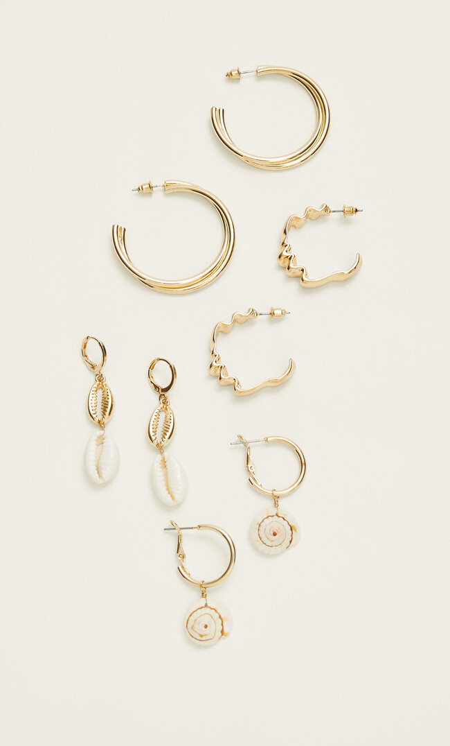 Stradivarius Set De 4 Perechi De Cercei Cu Scoici Galben M Cercei imagine reduceri