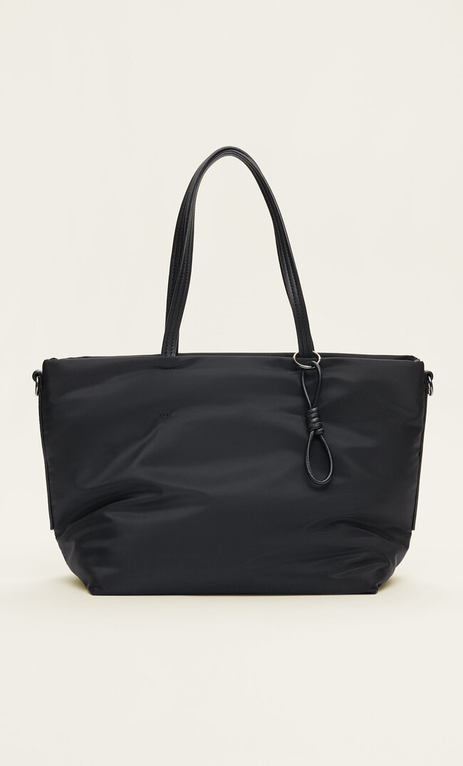 Stradivarius Geantă Shopper Din Țesătură Simplă Negru M Din imagine reduceri