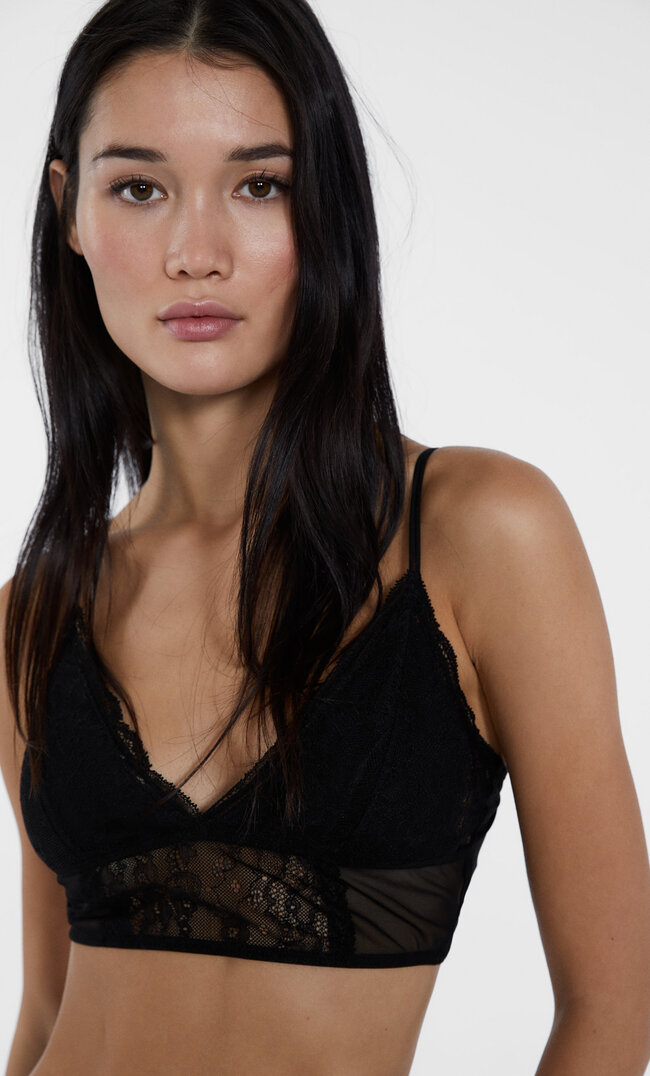 Stradivarius Wyściełany Top Bralette Czarny M