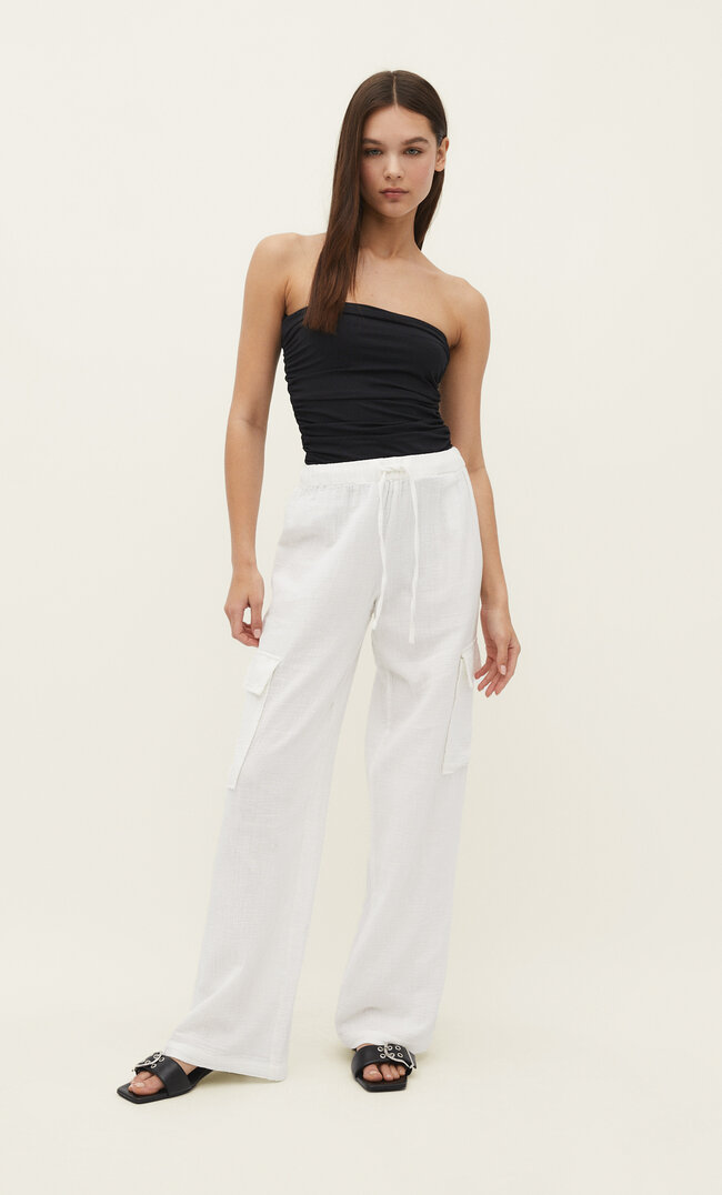 Stradivarius Cargohose Weiß M