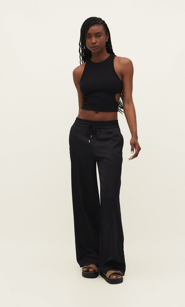Stradivarius Pantaloni Sporty Full Length Satin Negru Xl Fashion-FEMEI-Pantaloni-7941 imagine reduceri