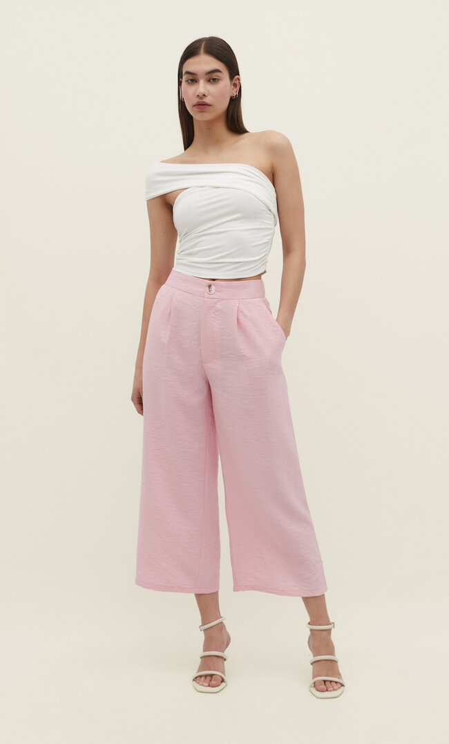 Stradivarius Pantaloni Culottes Fluizi Cu Pense Fucsia Xl Culottes imagine reduceri