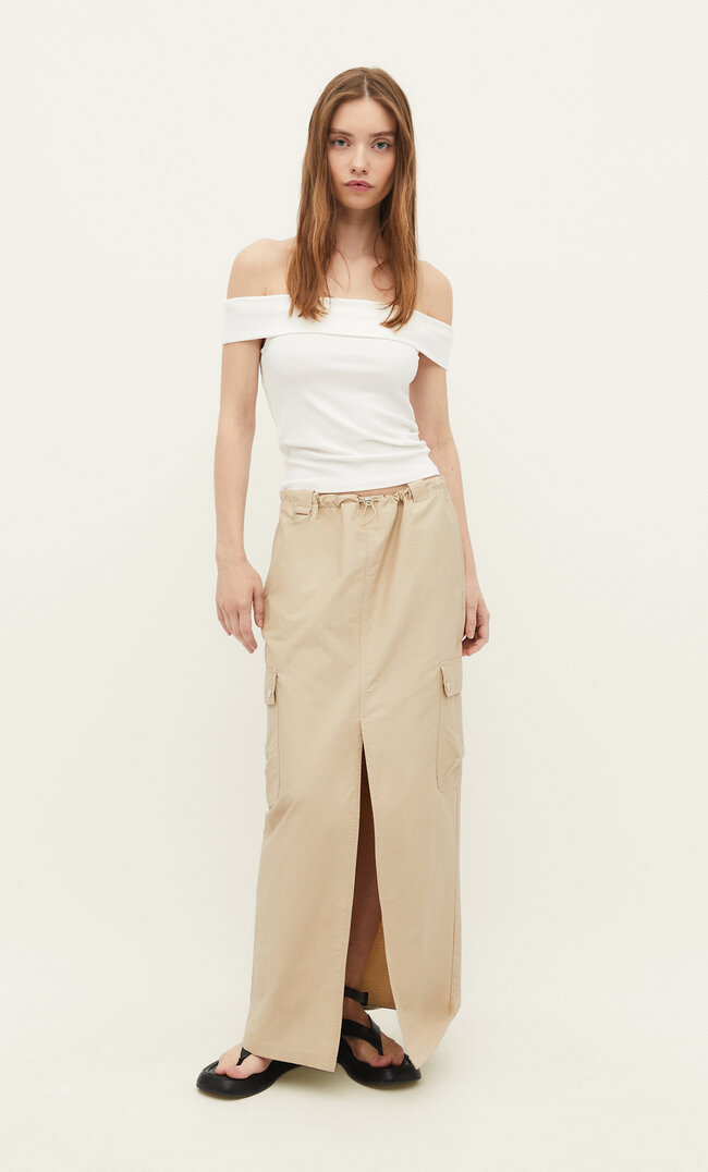 Stradivarius Langer Cargorock Steingrau Xl