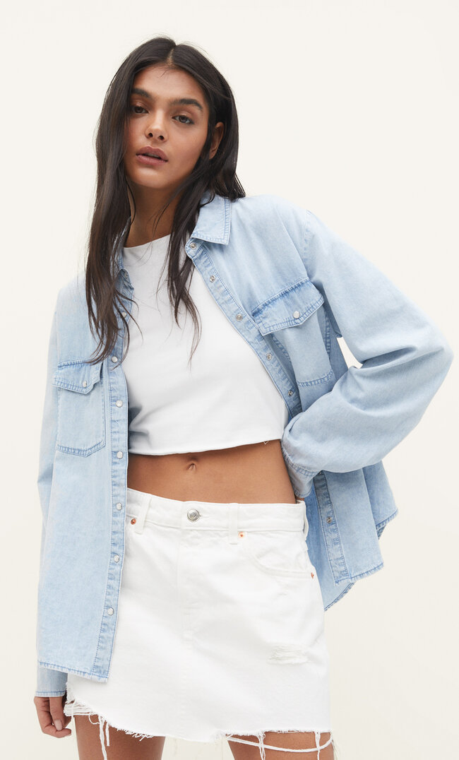 Stradivarius Jeansowa spódnica mini Biały 38