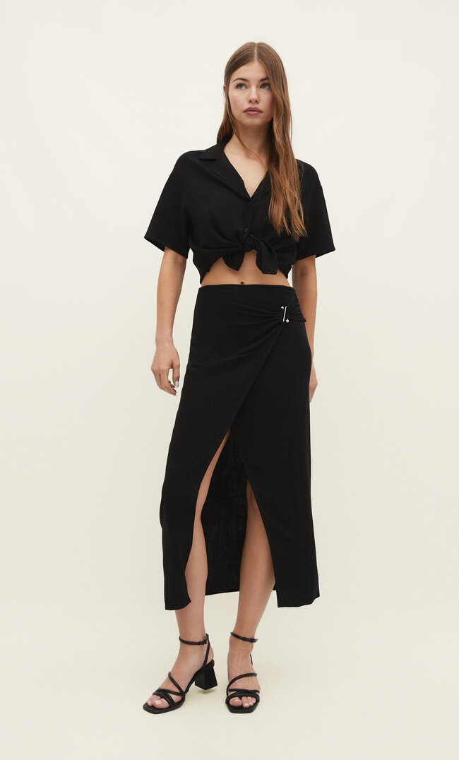 Stradivarius Fustă Midi Cu In Negru 44 Fashion-FEMEI-Fuste-3934 imagine reduceri