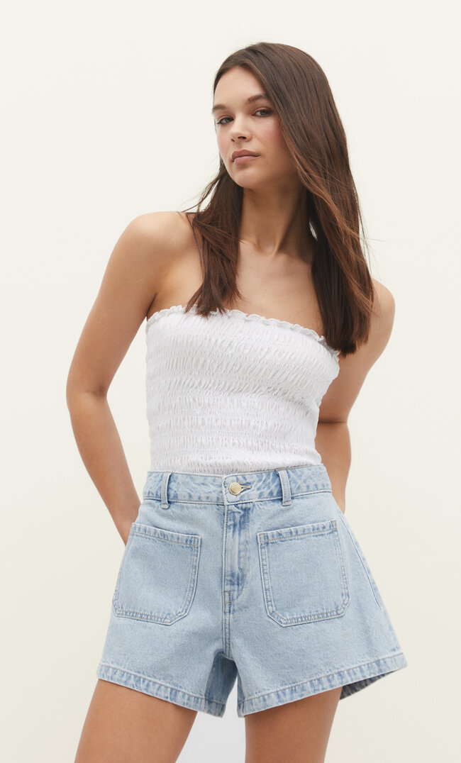 Stradivarius Jeansshorts mit Taschen Jeansblau 36