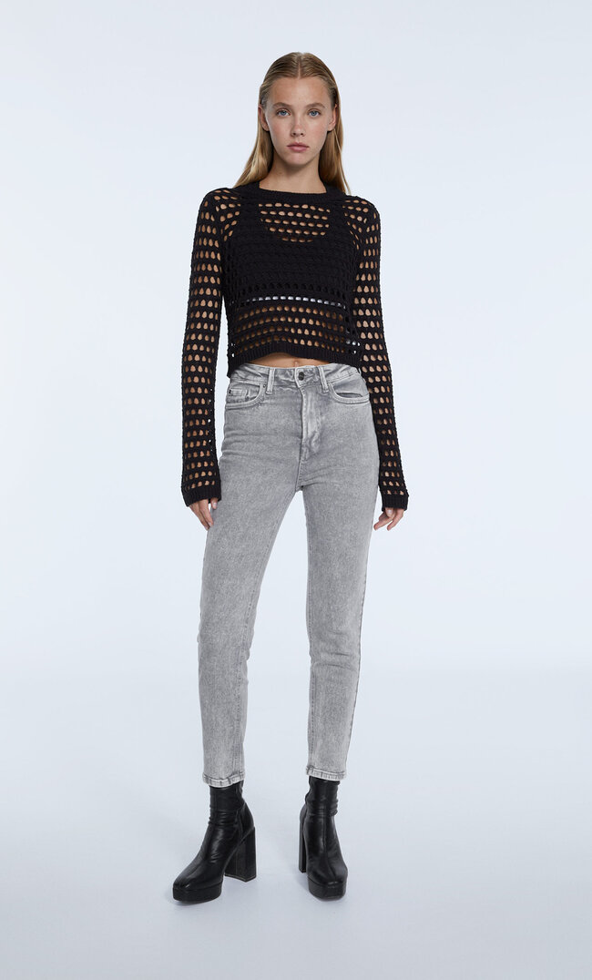 Stradivarius Jeansy Mom Fit O Kroju Slim Popielaty 38
