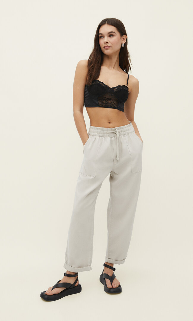 Stradivarius Luźne Spodnie Z Diagonalu Popielaty Xl