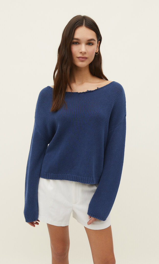 Stradivarius Pullover mit fallender Schulternaht Mittelblau M