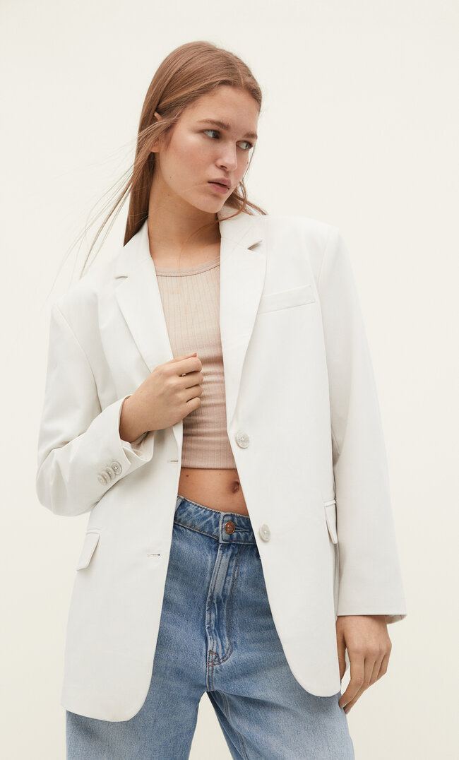 Stradivarius Oversize-Blazer Eisfarben Xl