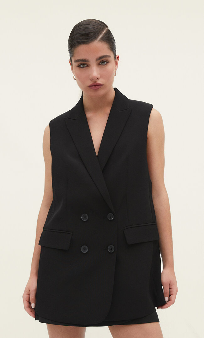 Stradivarius Mittellange Weste Schwarz M