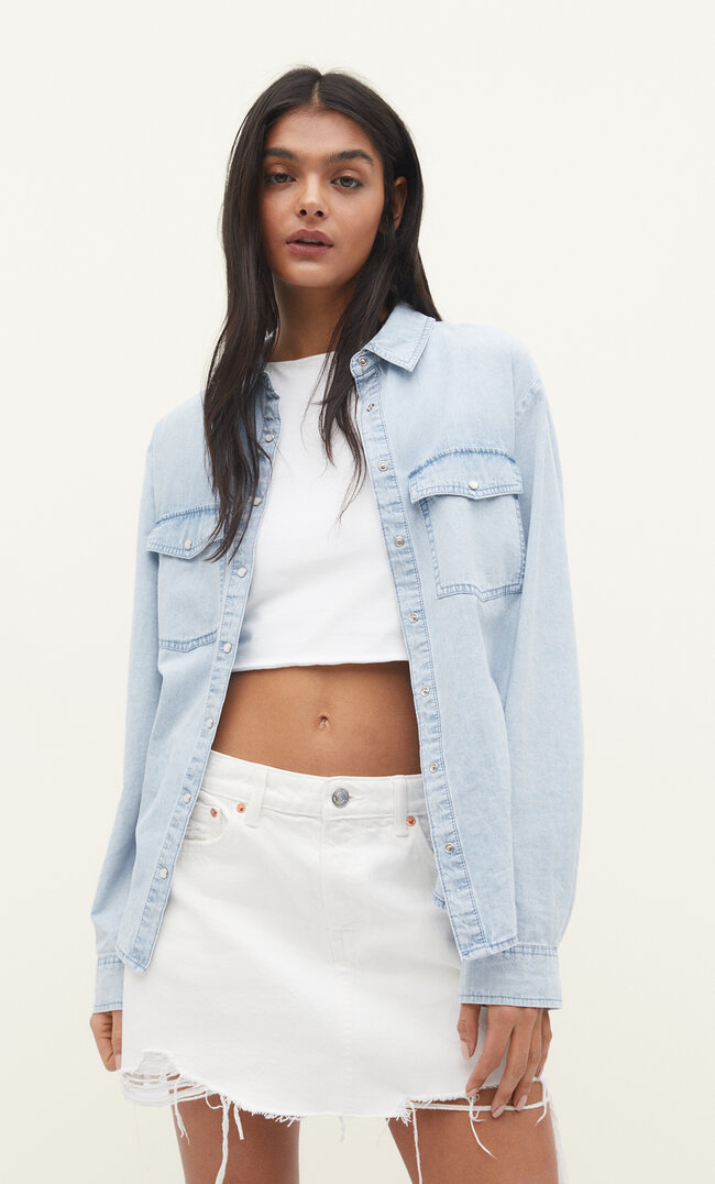 Stradivarius Jeansowa Koszula Regular Fit Denimowy Z Efektem Wybielenia L
Stradivarius Jeansowa Koszula Regular Fit Denimowy Z Efektem Wybielenia L