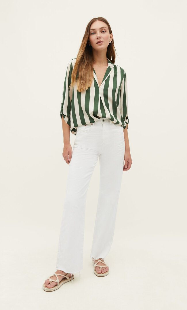 Stradivarius Satinbluse mit Reverskragen Ecru XL
