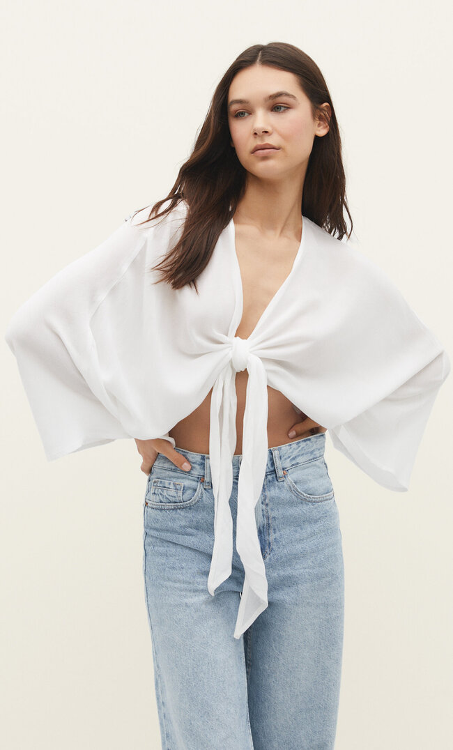 Stradivarius Offene, Fließende Bluse Weiß M