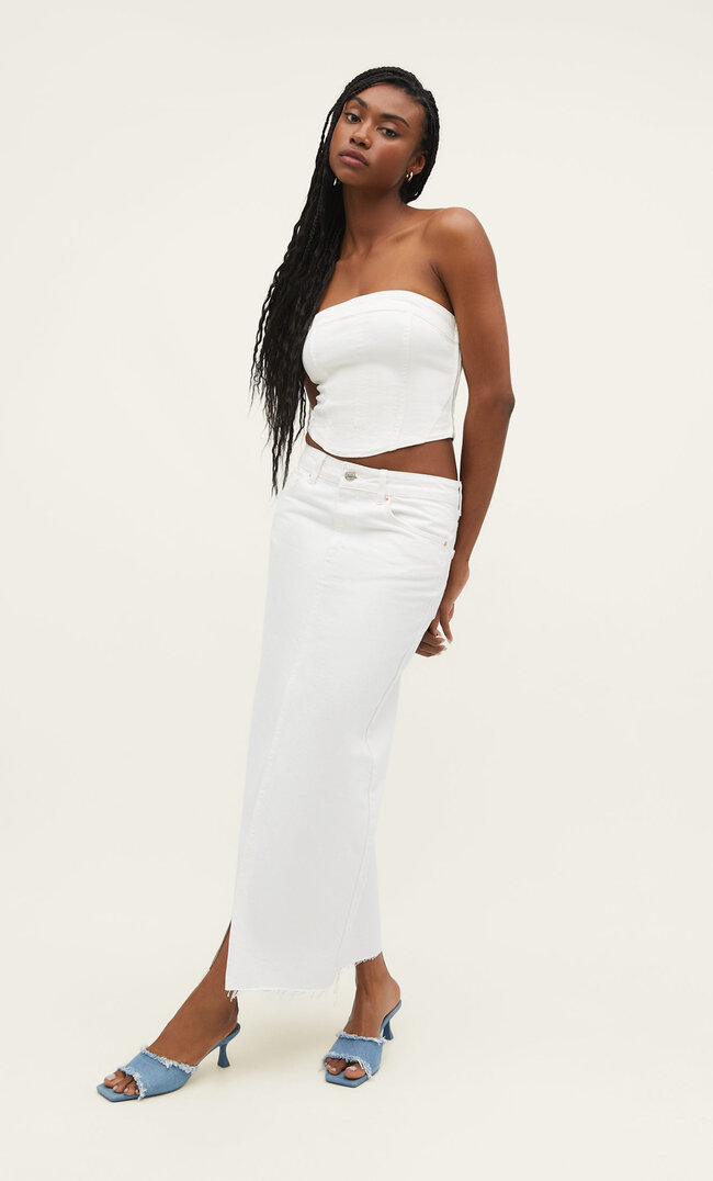 Stradivarius Bustier-Top aus Twill Ecru L