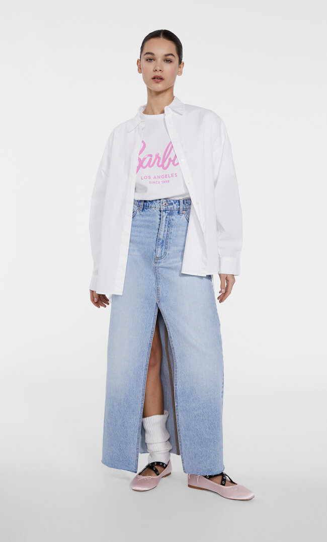 Stradivarius Boyfriend-Hemd Weiß Xl