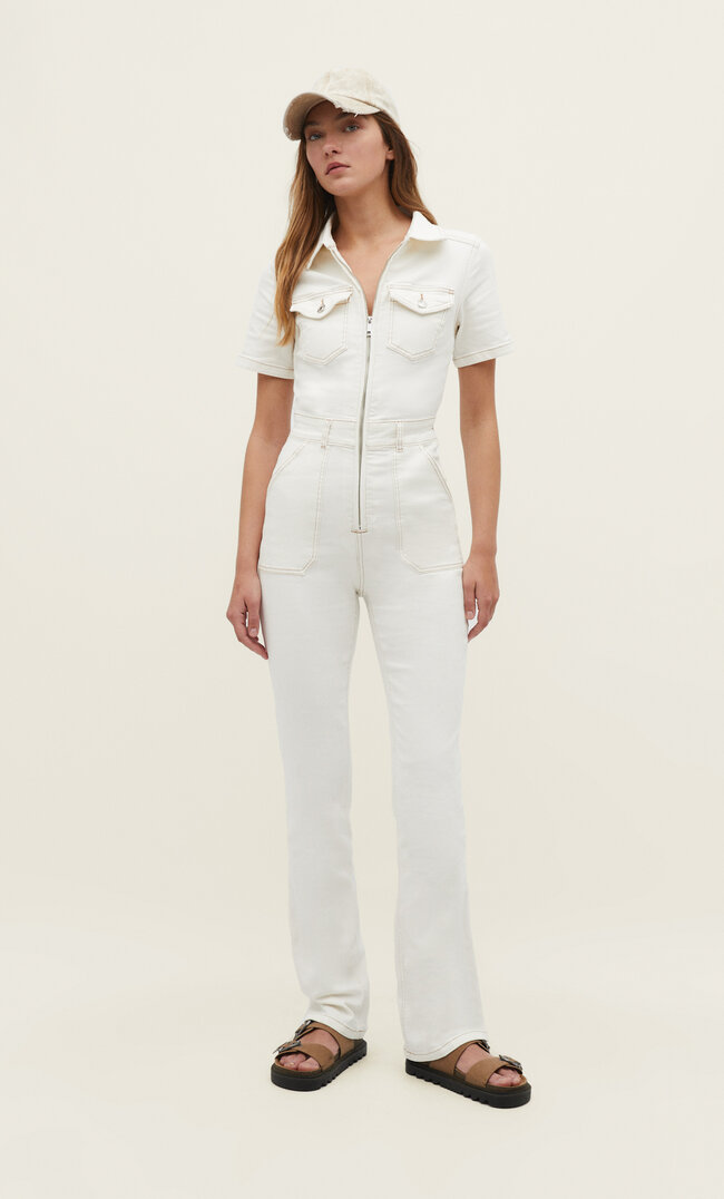 Stradivarius Jeans-Jumpsuit Weiß L