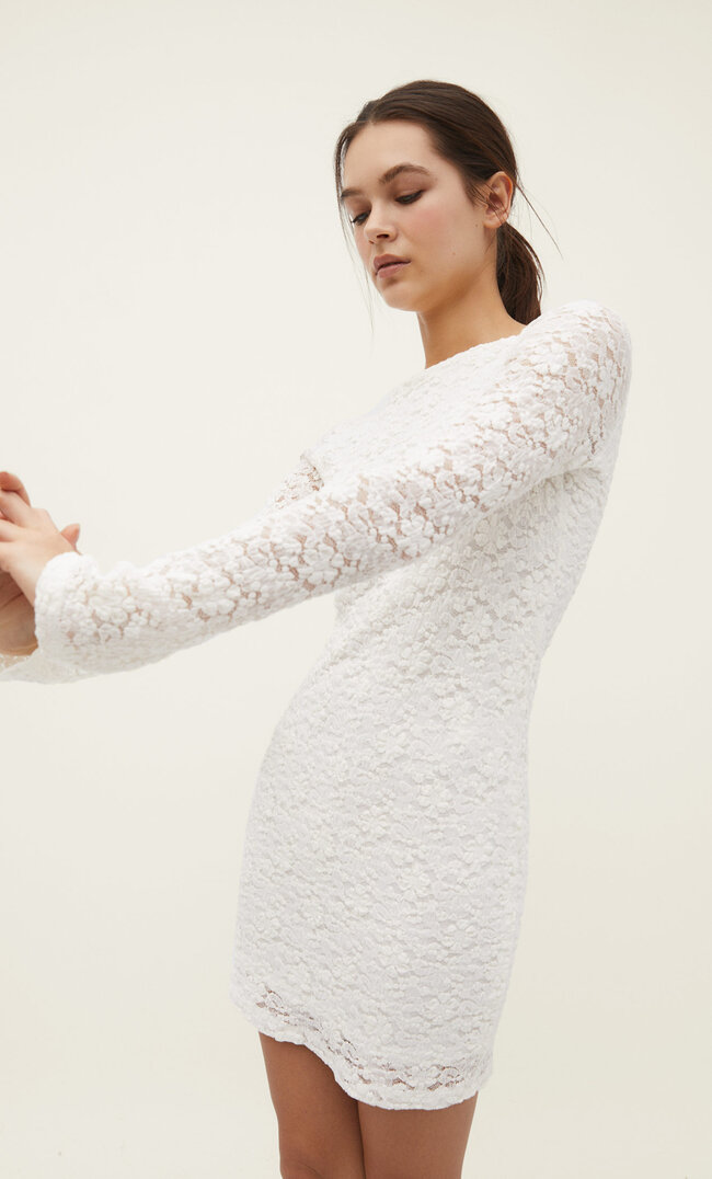 Stradivarius Kurzes Kleid mit Schnürung hinten Ecru XL