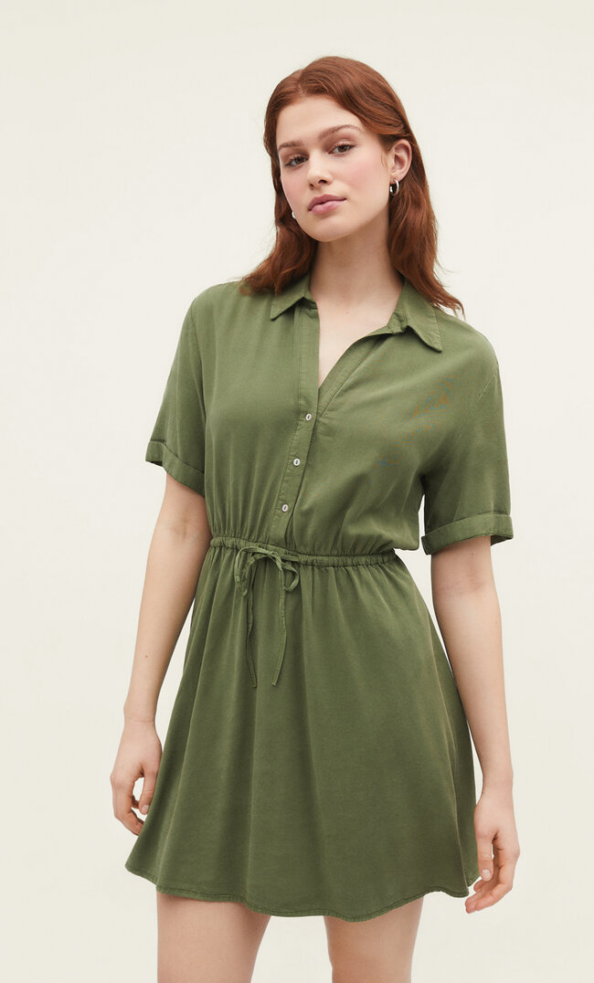 Stradivarius Hemdkleid Mit Kurzen Ärmeln Khaki Xl