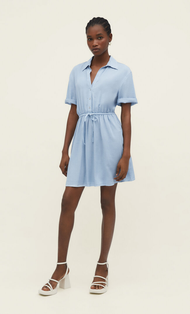 Stradivarius Rochie Tip Cămașă Cu Mânecă Scurtă Denim Decolorat S Cămașă imagine reduceri