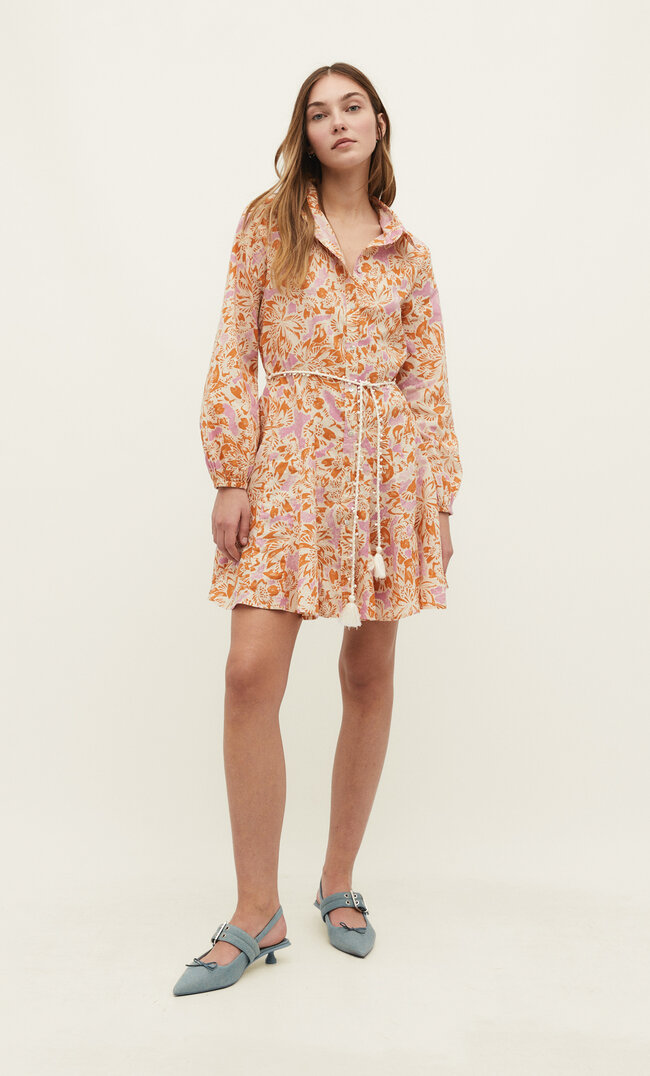 Stradivarius Kurzes Kleid mit Godets und Print Kaugummirosa XS