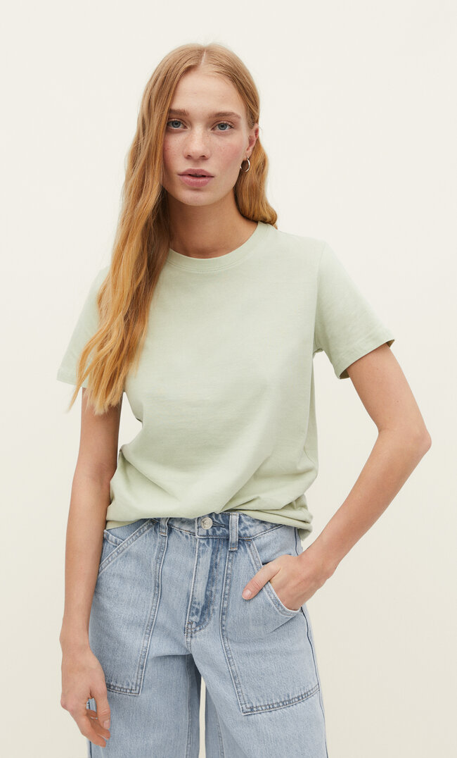 Stradivarius Tricou Simplu Cu Mânecă Scurtă Verde S Fashion-FEMEI-Tricouri-3900 imagine reduceri
