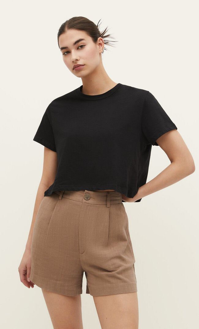 Stradivarius Basic-Crop mit kurzen Ärmeln Schwarz XS