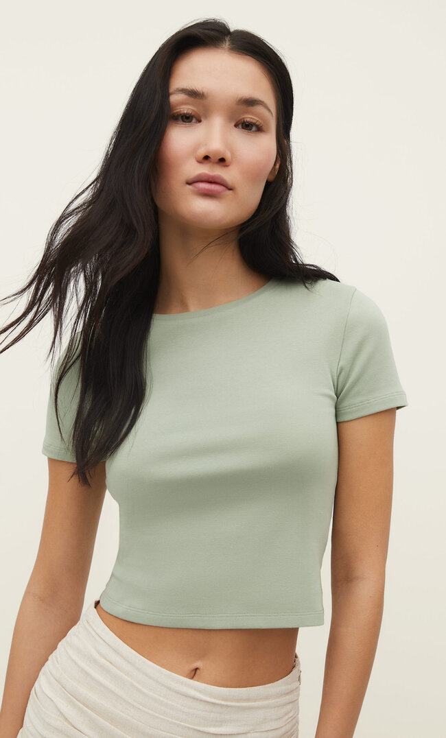 Stradivarius Cropped T-Shirt aus Baumwolle Grün S