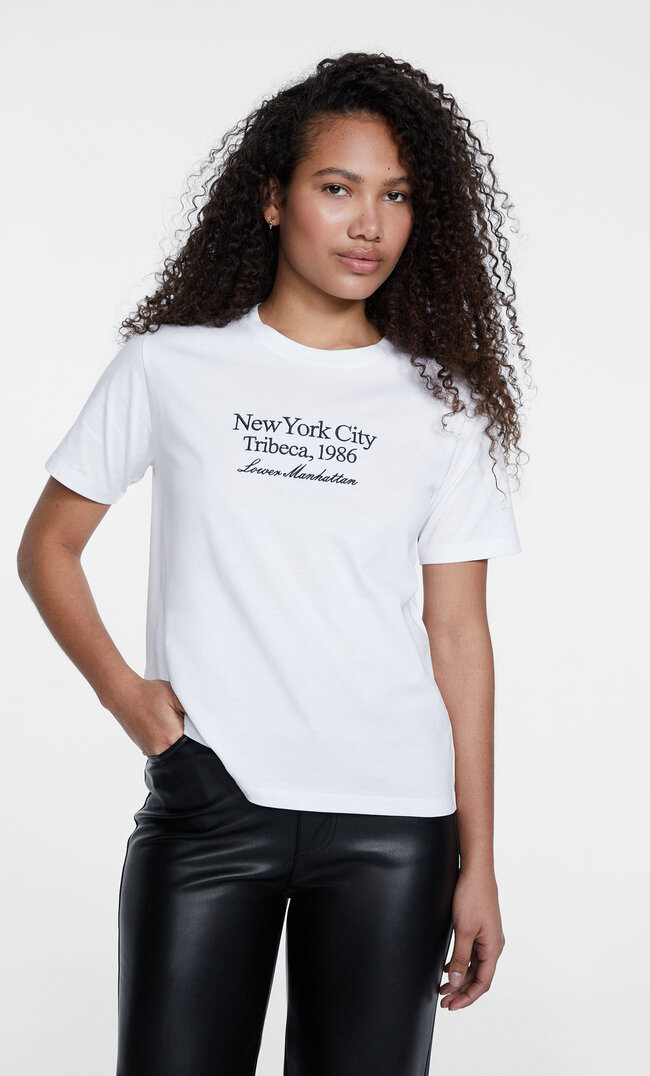 Stradivarius Shirt Mit Stickerei Weiß S